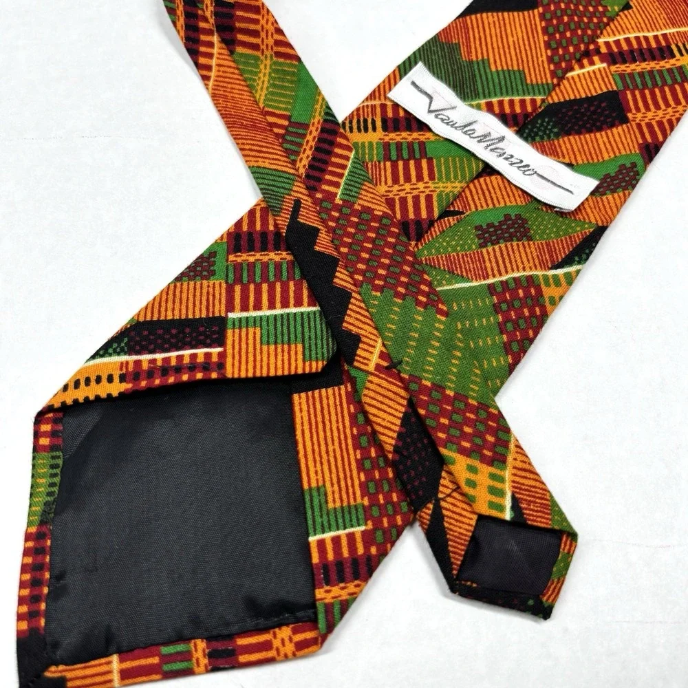 VTG 90s Vauda Mazzeo Mens Tie Multicolor Africana Geometric Abstract‎ HipHop EUC